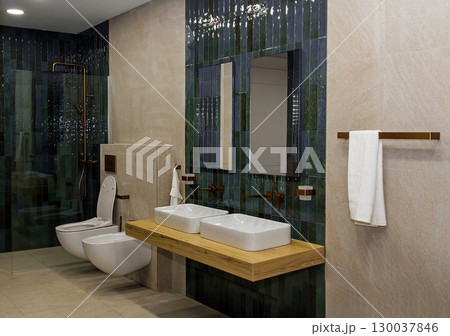 Modern bathroom with mirrors Modern bathroom with mirrors 130037846