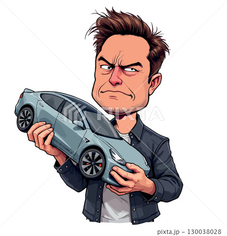 Car designer holding a model electric car, innovation and engineering 130038028