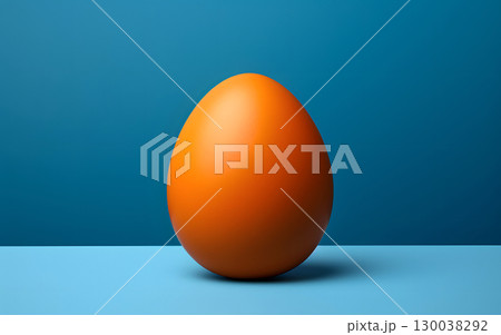 chicken yellow egg on a blue background. breakfast food 130038292