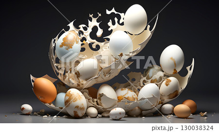 decorative composition still life of chicken eggs. creative food products 130038324