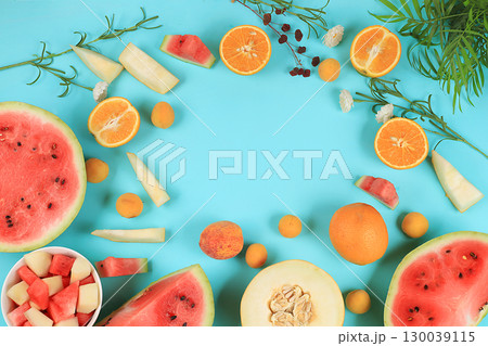 Healthy breakfast, food for children, fruit salad with peaches, pear, grapes on a bright table. The concept of healthy and natural food, lifestyle, promotes weight loss selective focus, top view Healthy breakfast, food for children, fruit salad with peaches, pear, grapes on a bright table. The concept of healthy and natural food, lifestyle, promotes weight loss selective focus, top view 130039115