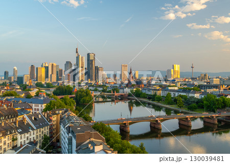 Frankfurt am Main Downtown City Skyline at Sunrise. Aerial View 130039481