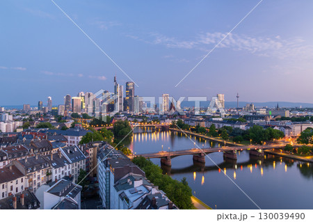 Frankfurt am Main Downtown City Skyline at Morning Twilight. Aerial View 130039490