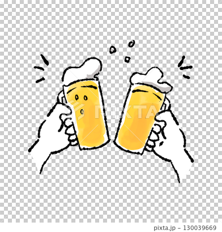 Hand-drawn beer toast illustration (watercolor, transparent background PNG) 130039669