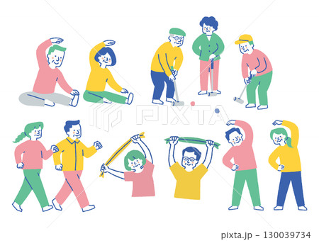 健康習慣を楽しむ高齢者セット_色 130039734
