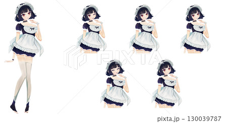 メイドの立ち絵キャラクターイラスト - 表情差分・アニメタッチキャラ素材 130039787