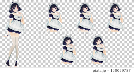 メイドの立ち絵キャラクターイラスト - 表情差分・アニメタッチキャラ素材 130039787