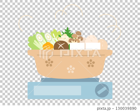 電気のカセットコンロで調理するお鍋料理のイラスト 130039890