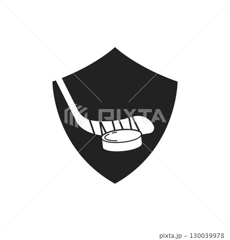 Ice Hockey design on white background. Hockey Stick Line art logos or icons. 130039978