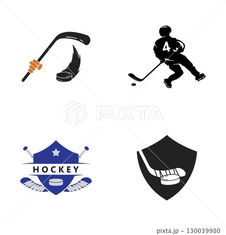 Ice Hockey design on white background. Hockey Stick Line art logos or icons. Ice Hockey design on white background. Hockey Stick Line art logos or icons. 130039980