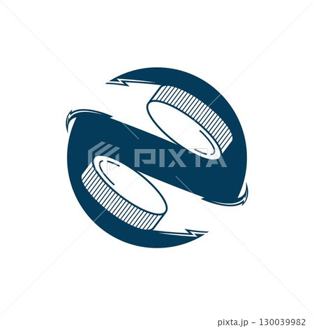 Ice Hockey design on white background. Hockey Stick Line art logos or icons. 130039982