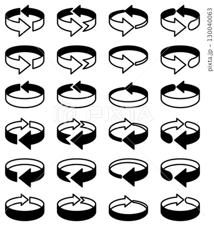 様々な形の立体的で3Dの回転型矢印のベクターイラストのアイコンセット 130040063