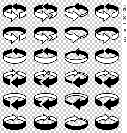 様々な形の立体的で3Dの回転型矢印のベクターイラストのアイコンセット 130040063