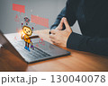 AI technology and cybersecurity displayed on a laptop screen with warning icons and no Wi-Fi signal, symbolizing internet failure or AI communication errors in a fun and creative digital concept. 130040078