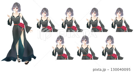 黒いドレスの女の子の立ち絵イラスト - アニメタッチのキャラ素材 130040095