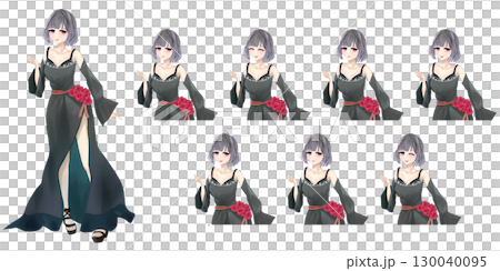 黒いドレスの女の子の立ち絵イラスト - アニメタッチのキャラ素材 130040095
