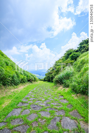 夏の豊後街道 二重峠石畳 熊本県阿蘇市 夏の豊後街道 二重峠石畳 熊本県阿蘇市 130040458