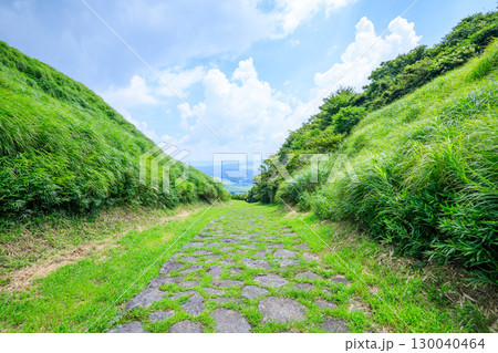 夏の豊後街道 二重峠石畳 熊本県阿蘇市 夏の豊後街道 二重峠石畳 熊本県阿蘇市 130040464