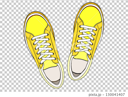 黄色のスニーカーを真上から俯瞰してみたアイコン イラスト 130041407