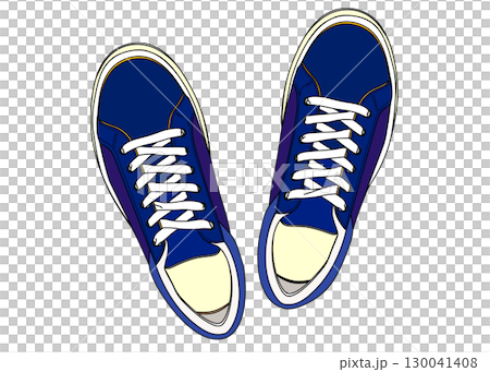 青いスニーカーを真上から俯瞰してみたアイコン イラスト 130041408