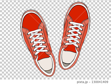 赤いスニーカーを真上から俯瞰してみたアイコン イラスト 130041409