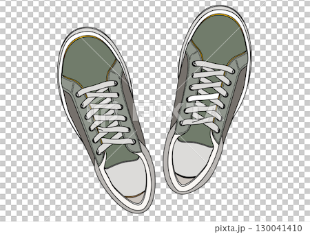 緑色のスニーカーを真上から俯瞰してみたアイコン イラスト 130041410