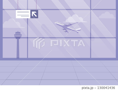 Airport departure gate with aircraft taking off stock illustration Airport departure gate with aircraft taking off stock illustration 130041436
