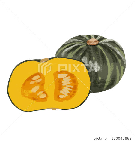 水彩で描いた黄色いカボチャのイラスト素材 130041868