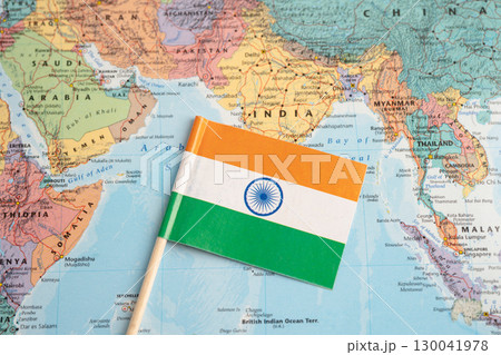 Bangkok, Thailand December 7, 2023, India flag on world map. 130041978