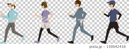 一組戴著墨鏡跑步的男人和女人的插圖集 130042416