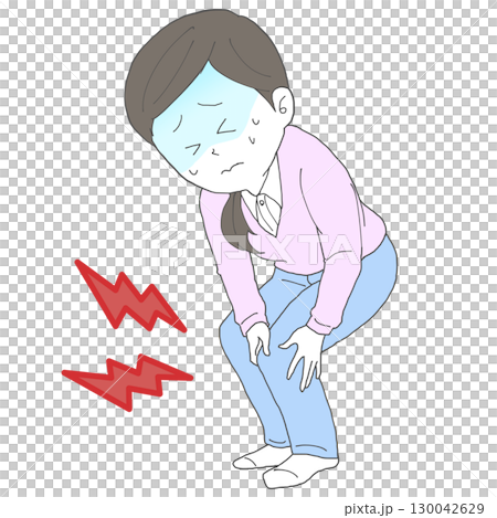 Woman with knee pain 2 turns pale Woman with knee pain 2 turns pale 130042629