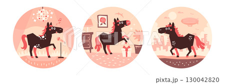 ポップな馬の挿絵イラスト(コンサート・プレゼント・都会) ポップな馬の挿絵イラスト(コンサート・プレゼント・都会) 130042820