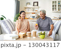Family happy senior playing bard game enjoy and fun in living room. 130043117