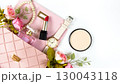 Valentine Gift. Makeup cosmetics tools background and beauty cosmetics 130043118