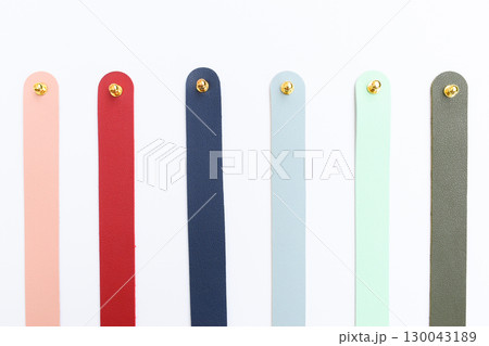 pastel colorful leather strap isolated on white background pastel colorful leather strap isolated on white background 130043189
