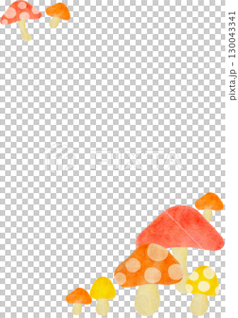水彩で描いたカラフルなきのこのフレームイラスト 130043341