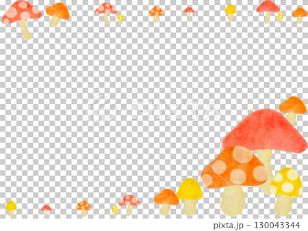 水彩で描いたカラフルなきのこのフレームイラスト 水彩で描いたカラフルなきのこのフレームイラスト 130043344