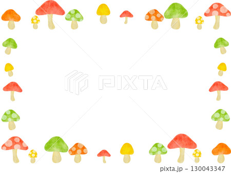 水彩で描いたカラフルなきのこのフレームイラスト 水彩で描いたカラフルなきのこのフレームイラスト 130043347