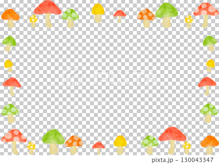 Colorful watercolor mushroom frame illustration Colorful watercolor mushroom frame illustration 130043347