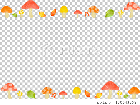 水彩で描いたカラフルなきのこのフレームイラスト 130043358