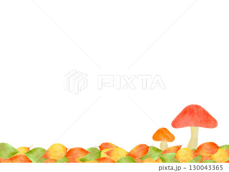 水彩で描いたカラフルなきのこのフレームイラスト 水彩で描いたカラフルなきのこのフレームイラスト 130043365