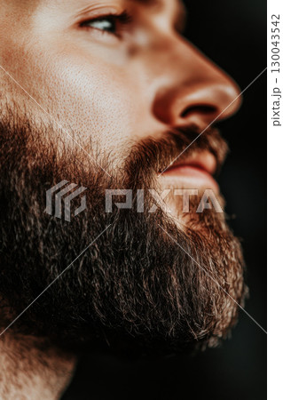 close up of man well groomed beard showcasing texture and detail, highlighting natural beauty and care of facial hair. image evokes sense of confidence and style close up of man well groomed beard showcasing texture and detail, highlighting natural beauty and care of facial hair. image evokes sense of confidence and style 130043542