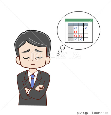 シフト表に悩む年配男性 130043856