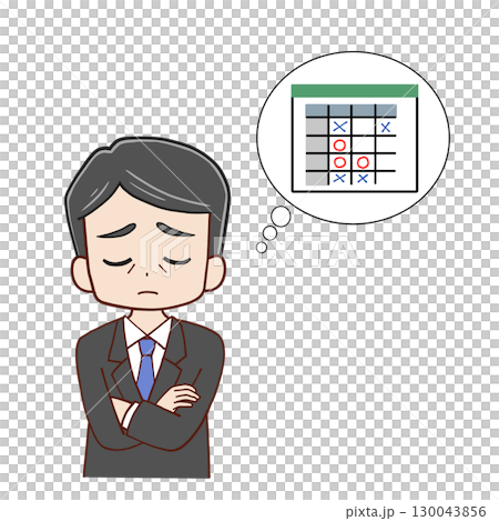 シフト表に悩む年配男性 130043856