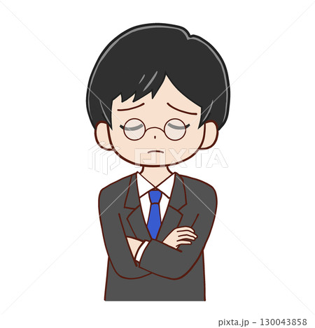 悩む眼鏡スーツの男性 130043858