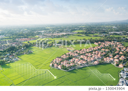 Land in aerial view with concept of land value. Land in aerial view with concept of land value. 130043904