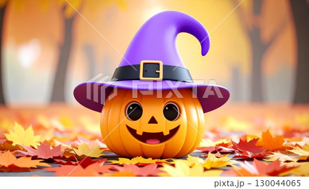 Spooky carved pumpkins with smiling faces glow for a Halloween celebration in autumn 130044065