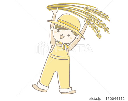 稲を収穫した農家の女性のイラスト 130044112