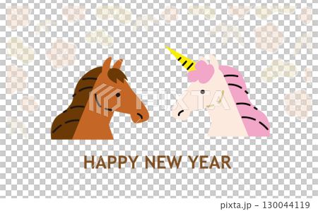 簡單的馬和獨角獸新年賀卡向量插圖素材 簡單的馬和獨角獸新年賀卡向量插圖素材 130044119