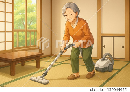 掃除する高齢女性 130044455